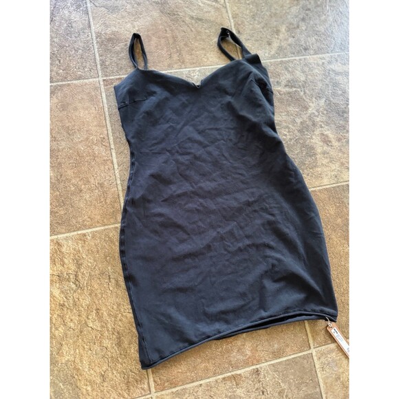 Skims Raw Edge Slit Front Mini Dress Onyx Size Medium - Picture 4 of 7